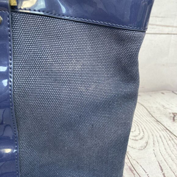 Tory Burch Canvas Jane Tote Shoulder Bag Beach‎ Navy Blue Double Straps Travel - Picture 2 of 14